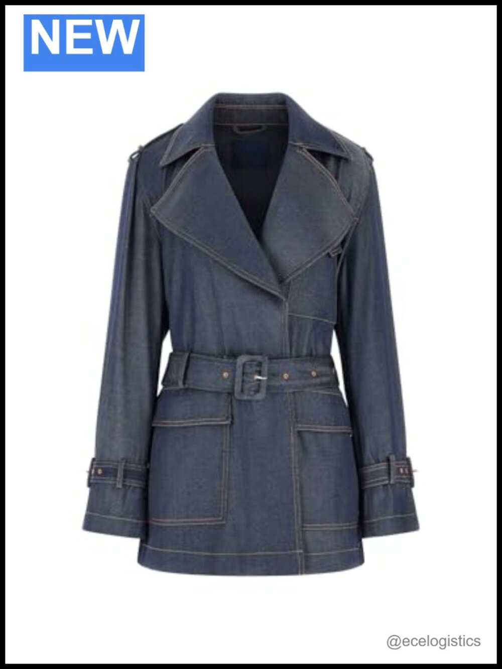Eco Regine Short Fluid Trench Coat with Belted Waist and Notch Collar